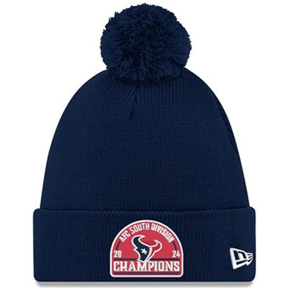 Men's New Era Navy Houston Texans 2024 AFC South Division Champions Cuffed Knit Hat with Pom