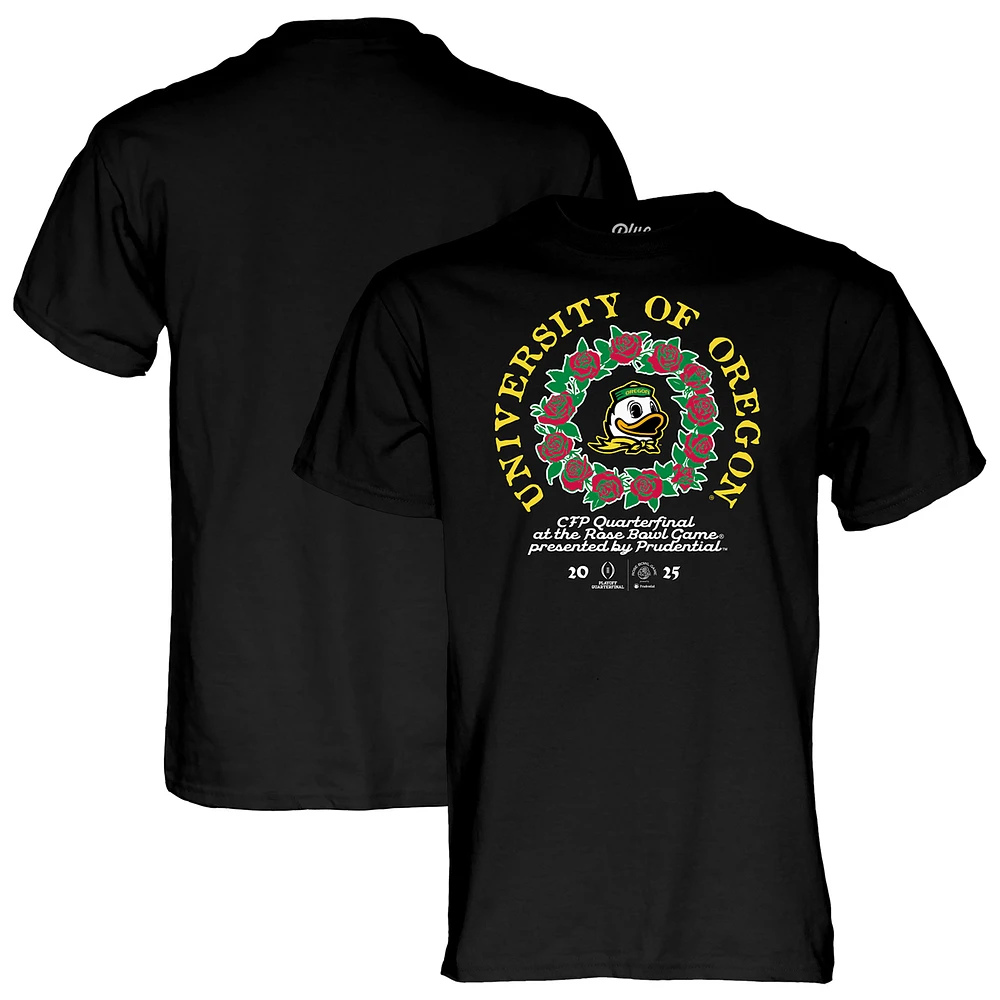 Men's Blue 84 Black Oregon Ducks College Football Playoff 2025 Rose Bowl T-Shirt