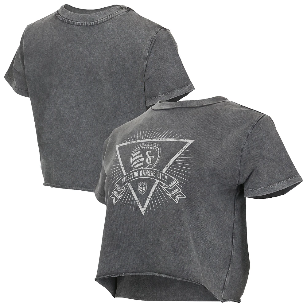 Women's Concepts Sport Charcoal Sporting Kansas City Distressed Market Cropped Top