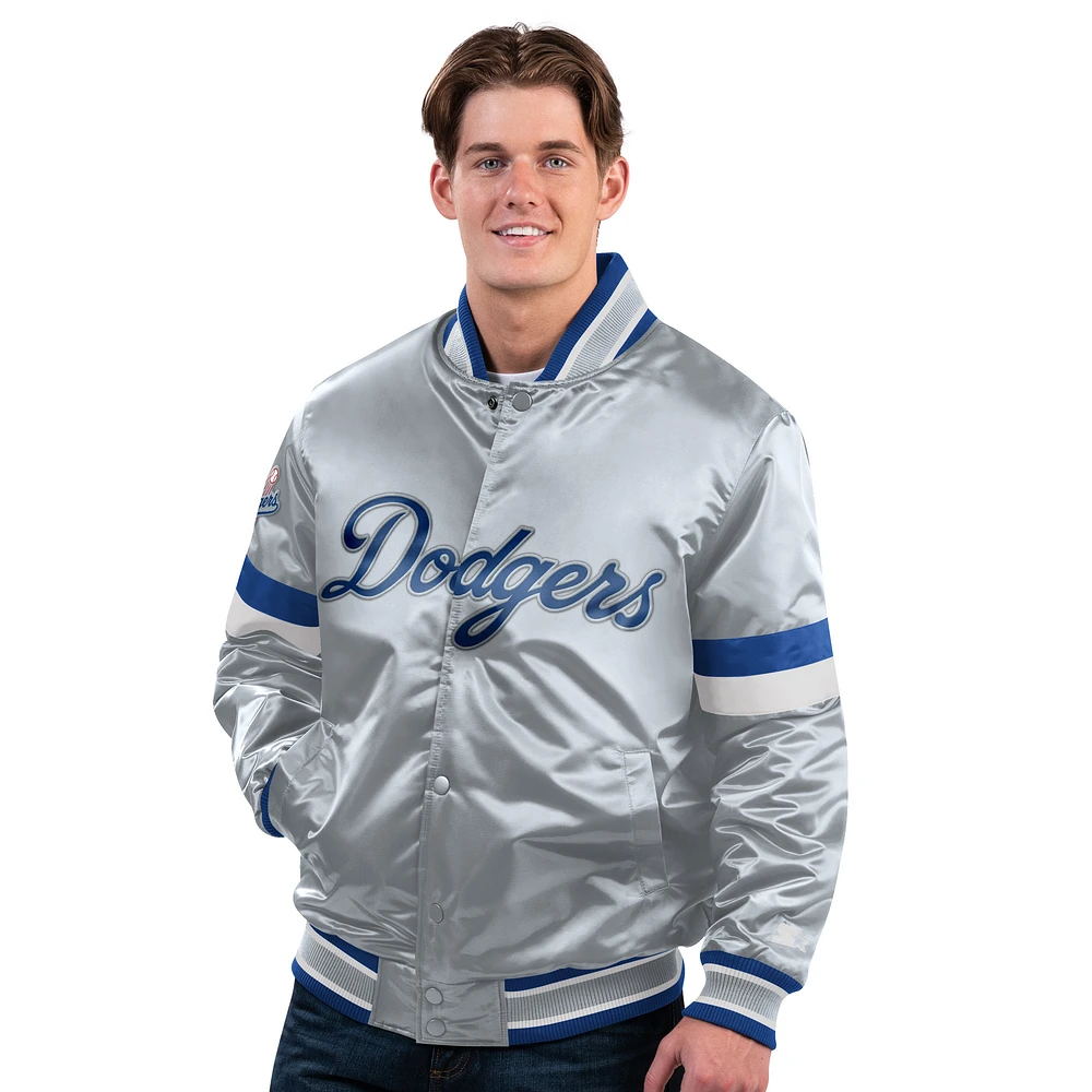 Men's Starter Silver/Royal Los Angeles Dodgers Reversible Closer Full-Snap Satin Varsity Jacket