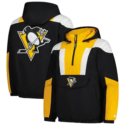Men's Starter Black Pittsburgh Penguins Charger Half-Zip Pullover Hoodie