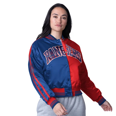 Women's Starter Royal New York Rangers Zone Blitz Cropped Full-Snap Satin Jacket
