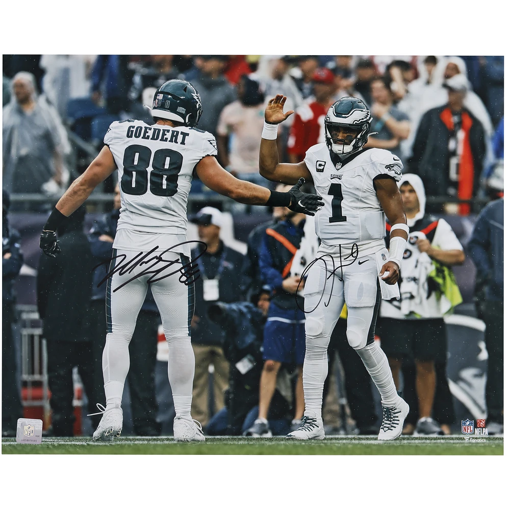 Jalen Hurts & Dallas Goedert Philadelphia Eagles Autographed 16" x 20" Celebration Photograph