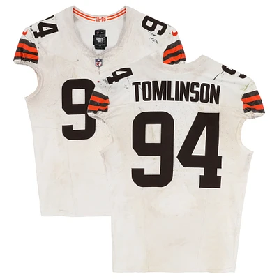 Dalvin Tomlinson Cleveland Browns Game-Used #94 White Nike Jersey vs. Pittsburgh Steelers on December 9, 2024