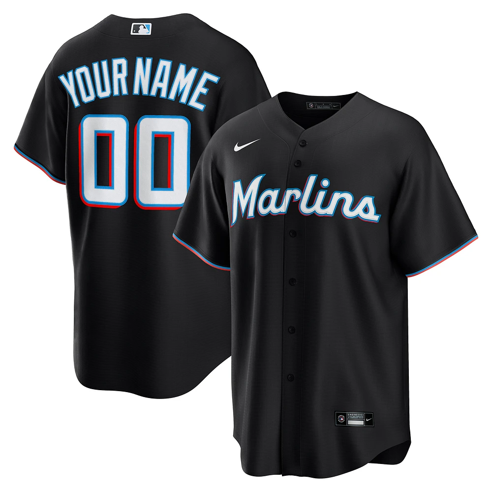 Men's Nike Black Miami Marlins Alternate Custom Replica Jersey