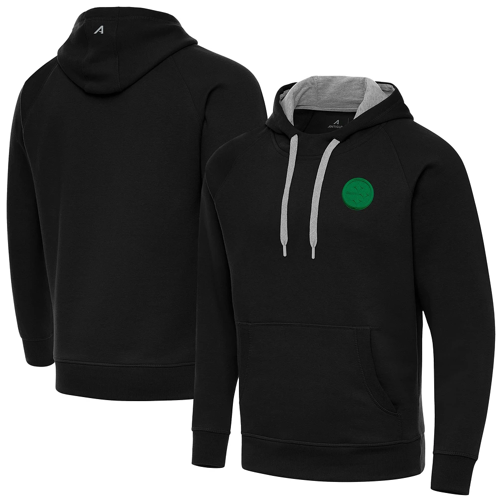 Men's Antigua Black Pittsburgh Steelers St. Patrick's Day Victory Pullover Hoodie