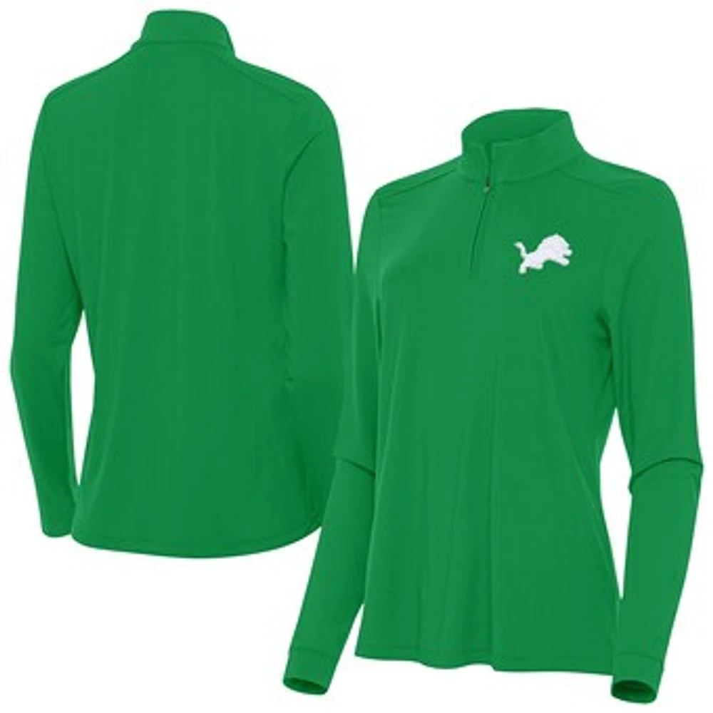 Women's Antigua Kelly Green Detroit Lions St. Patrick's Day Intent Quarter-Zip Performance Top