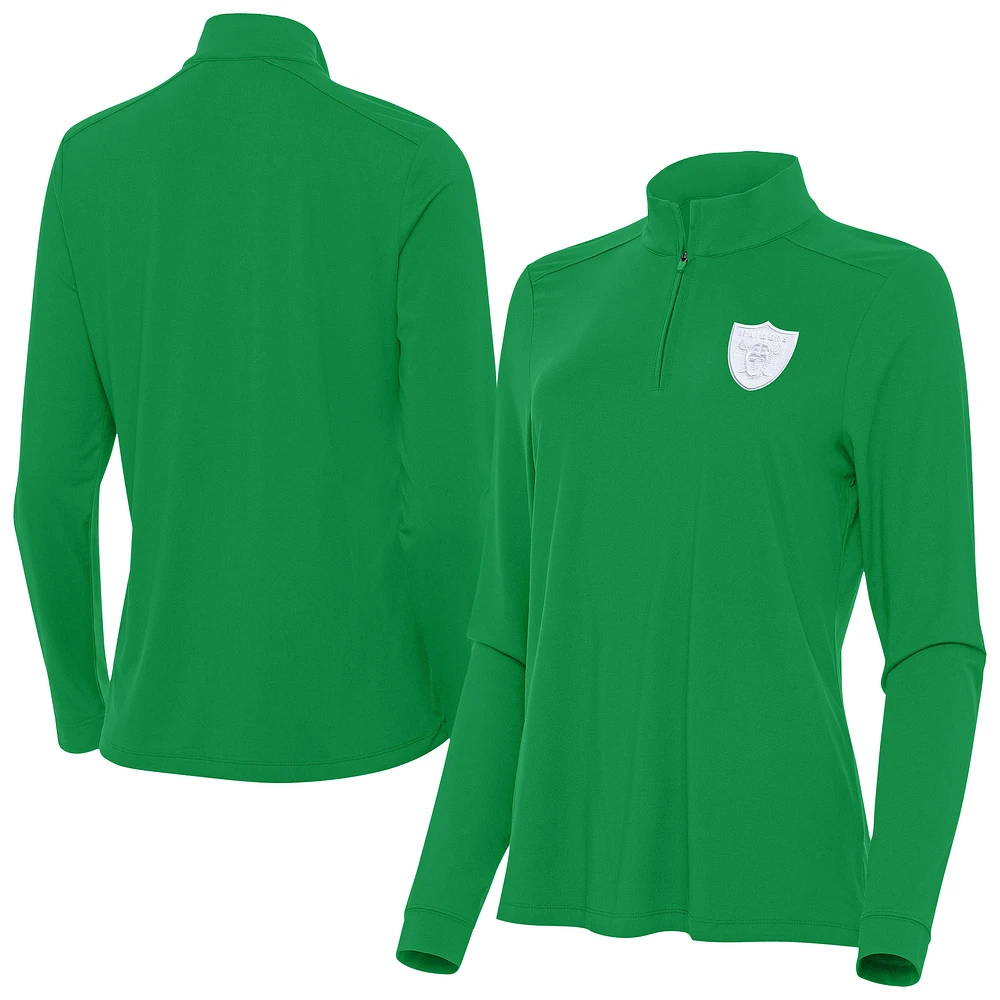 Women's Antigua Kelly Green Las Vegas Raiders St. Patrick's Day Intent Quarter-Zip Performance Top
