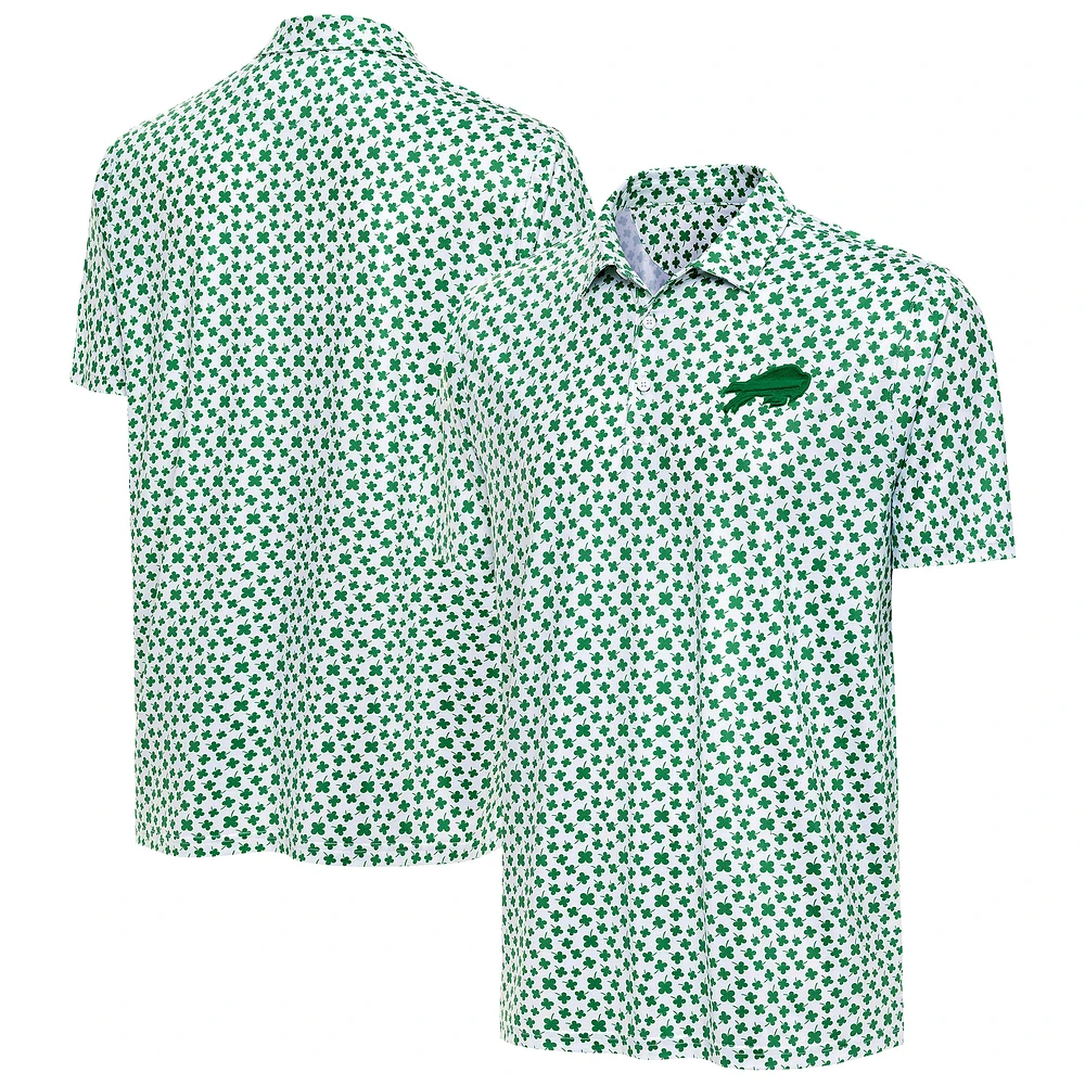 Men's Antigua White Buffalo Bills St. Patrick's Day Cloverfield Polo
