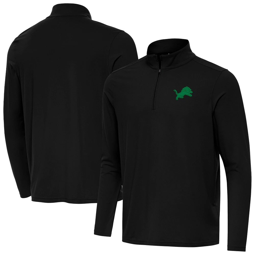 Men's Antigua Black Detroit Lions St Patrick Day Intent Quarter-Zip Pullover Top