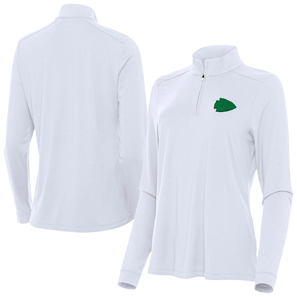 Women's Antigua White Kansas City Chiefs St. Patrick's Day Intent Quarter-Zip Pullover