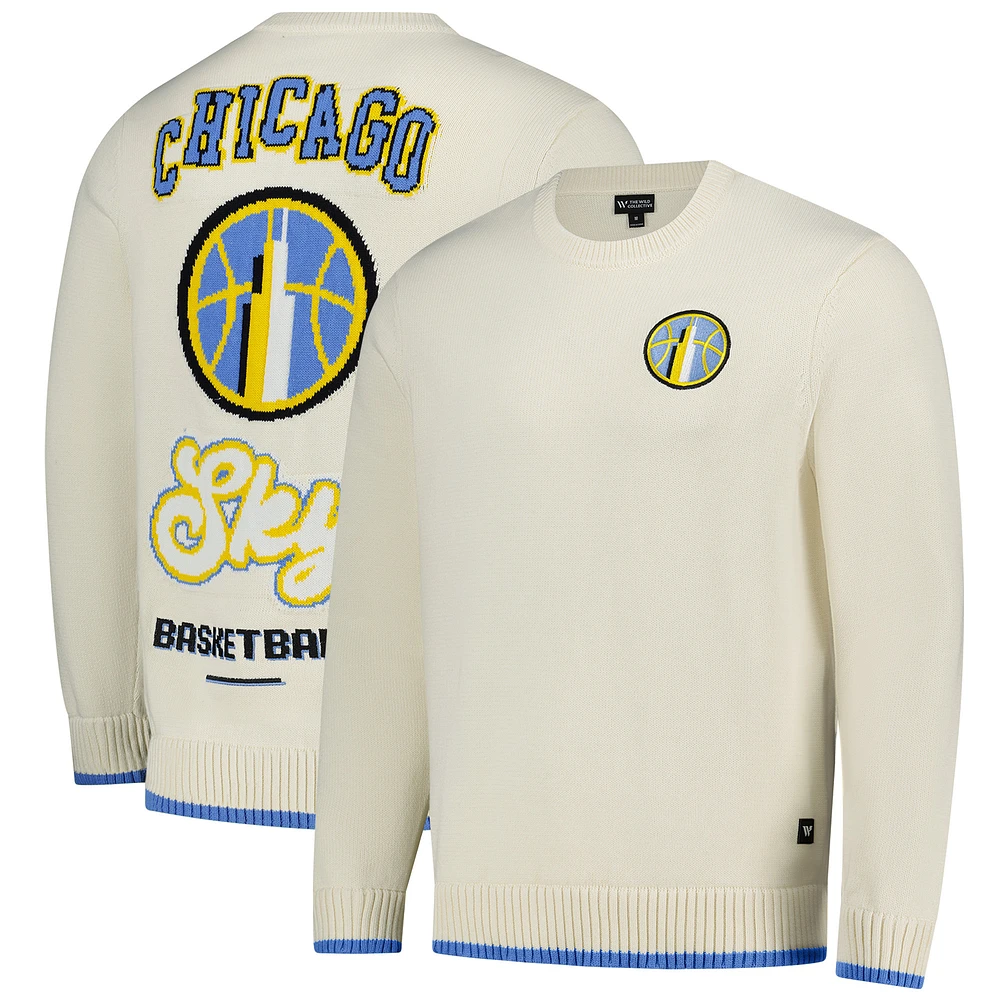 Unisex The Wild Collective Cream Chicago Sky Jacquard Pullover Sweater