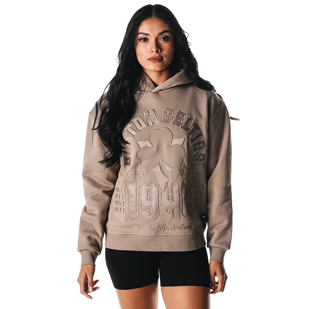Women's The Wild Collective Gray Boston Celtics Satin Pullover Hoodie