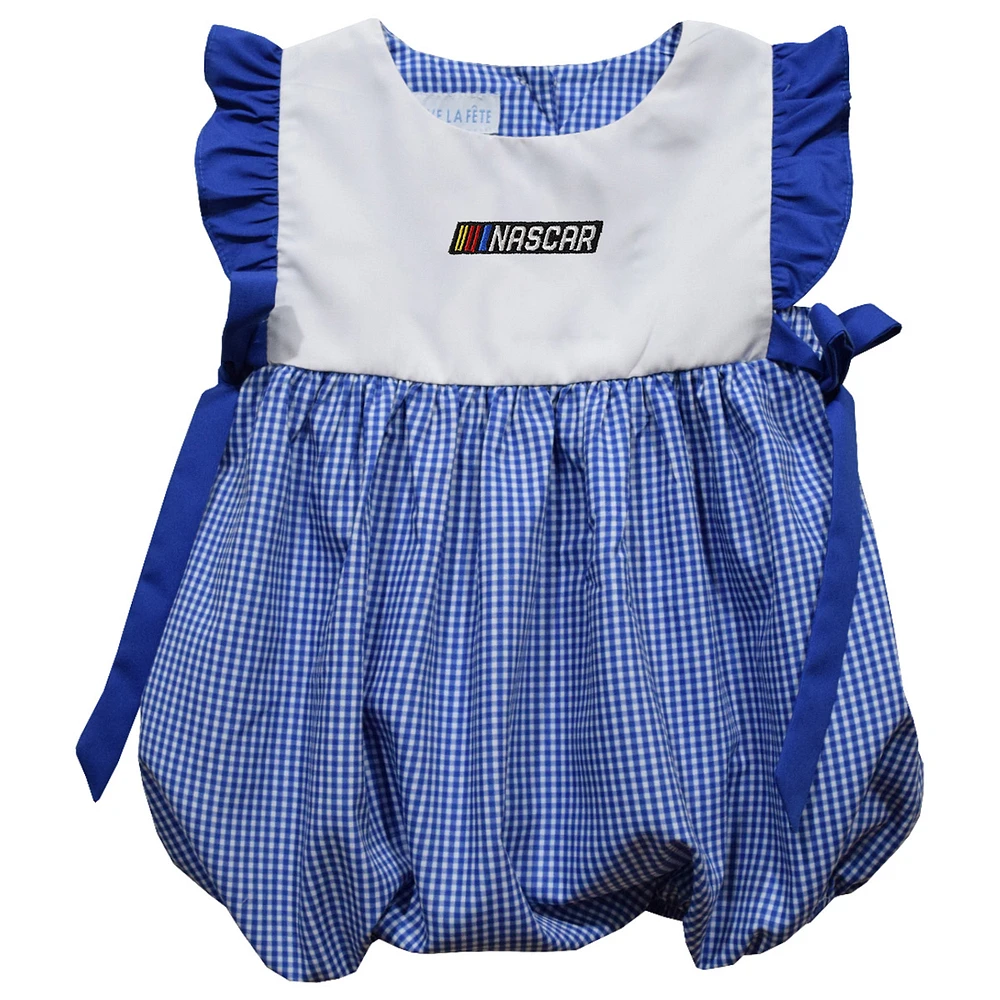 Girl's Infant Vive La Fete Blue NASCAR Merchandise Gingham Bubble Dress