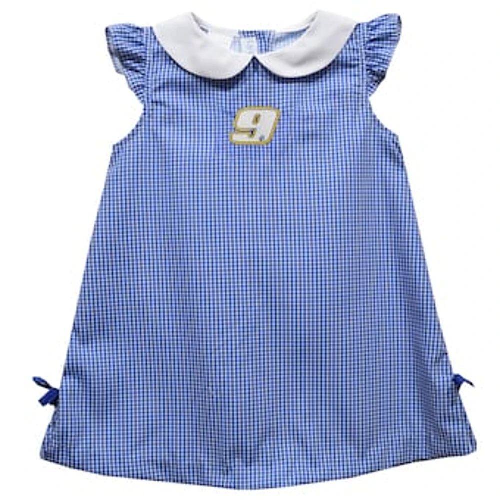 Girls Infant Vive La Fete Blue Chase Elliott Mini Check A-Line Dress