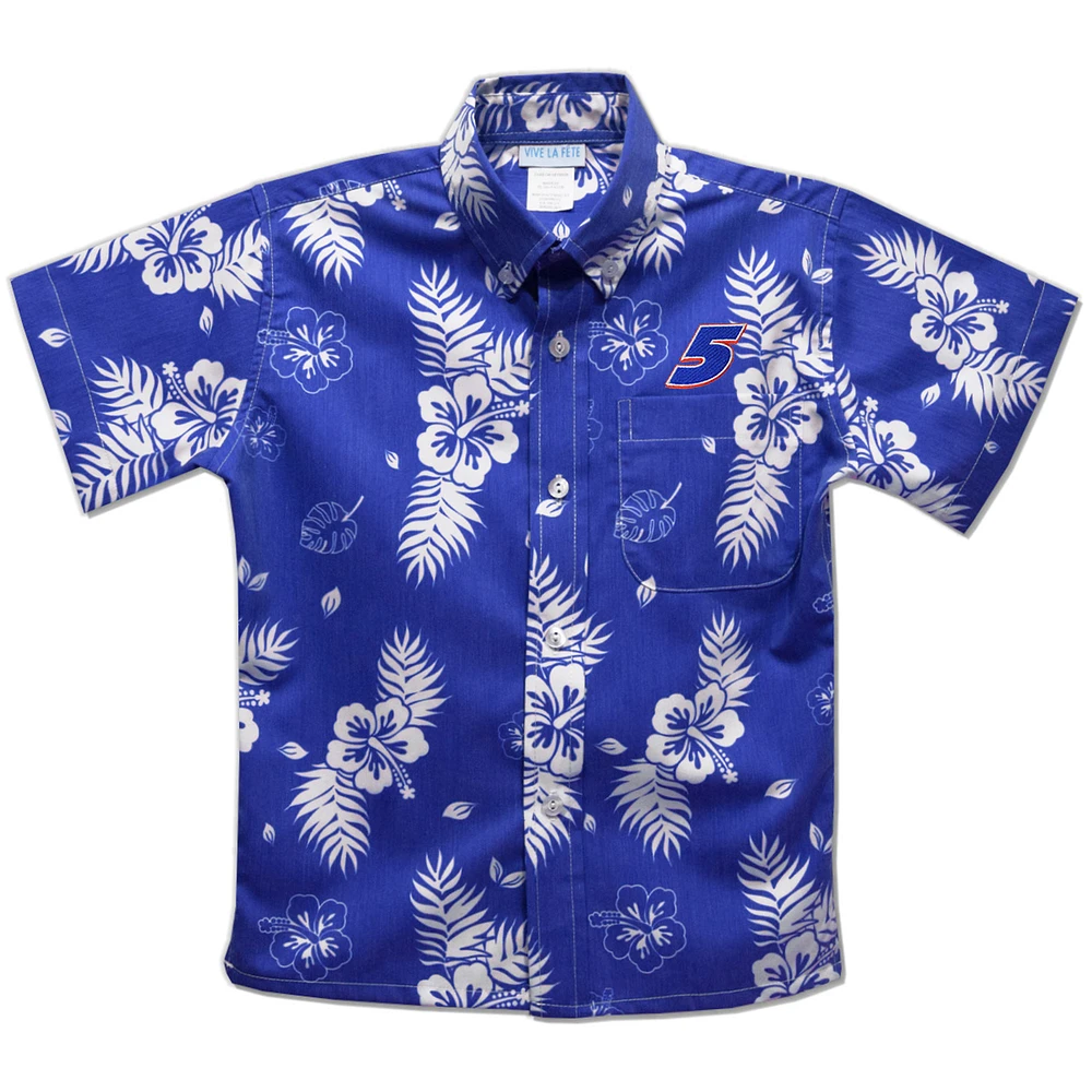Youth Vive La Fete Blue Kyle Larson Hawaiian Print Button-Down Shirt