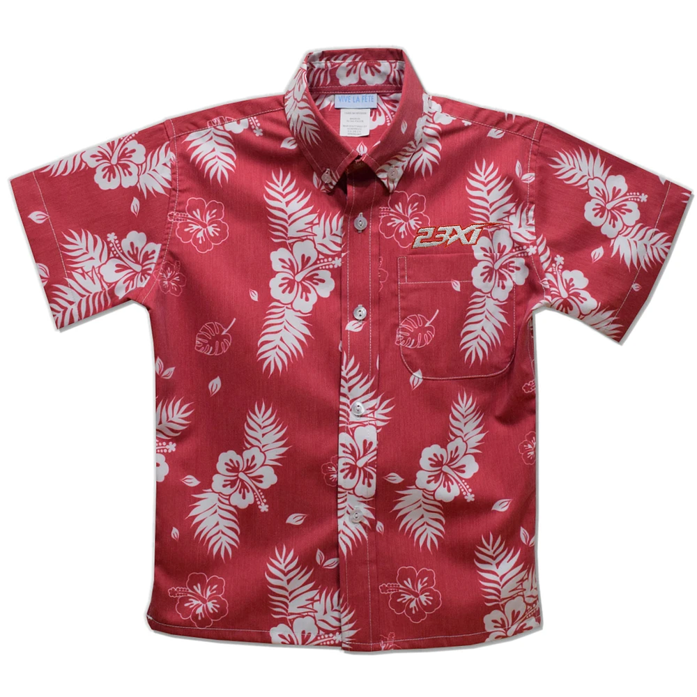 Youth Vive La Fete Red 23XI Racing Hawaiian Print Button-Down Shirt