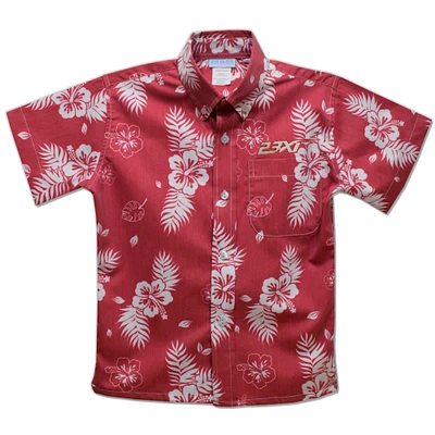 Youth Vive La Fete Red 23XI Racing Hawaiian Print Button-Down Shirt