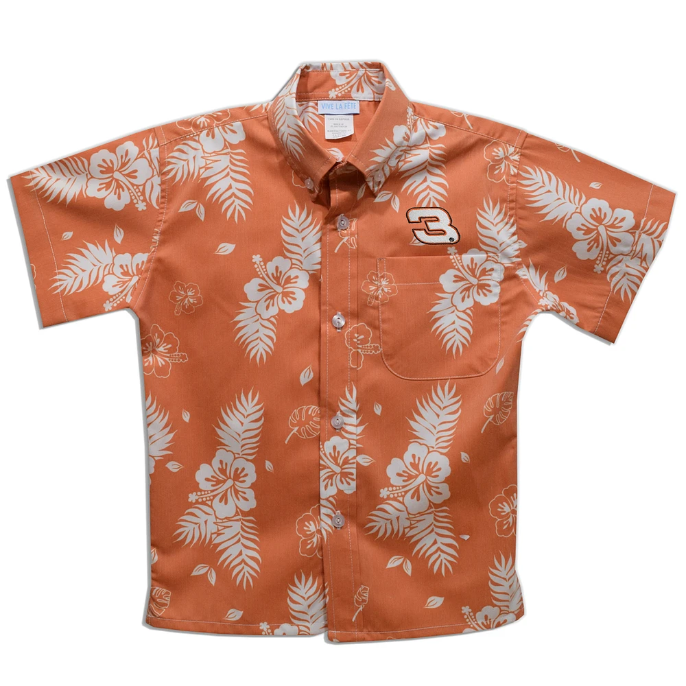 Youth Vive La Fete Orange Austin Dillon Hawaiian Print Button-Down Shirt