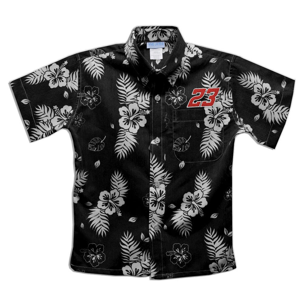 Youth Vive La Fete Black Bubba Wallace Hawaiian Print Button-Down Shirt