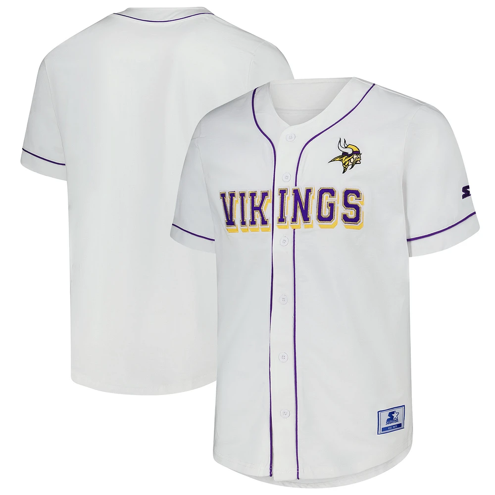 Men's Starter White Minnesota Vikings Relay Full-Button Baseball Jersey