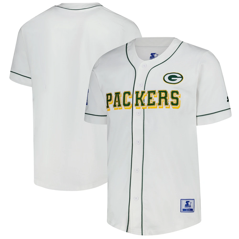 Men's Starter White Green Bay Packers Relay Full-Button Baseball Jersey