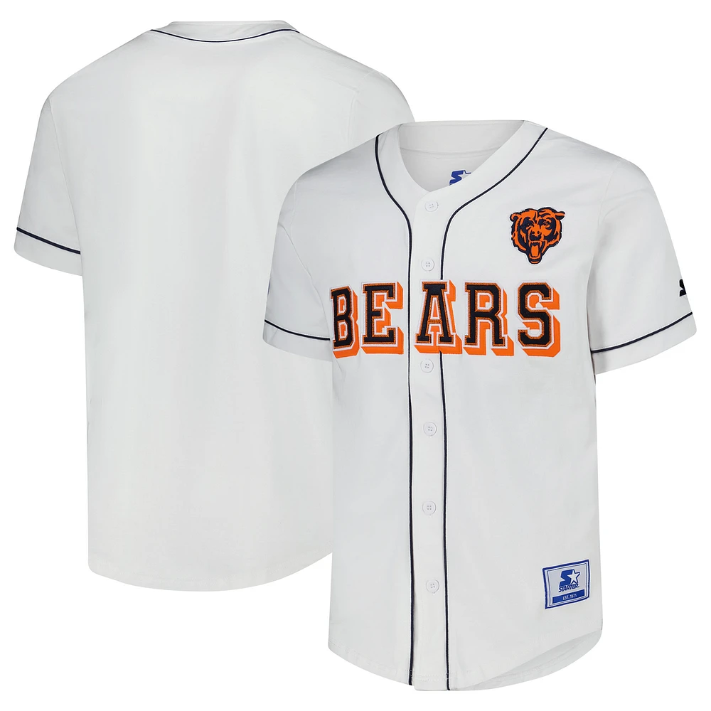 Men's Starter White Chicago Bears Relay Full-Button Baseball Jersey
