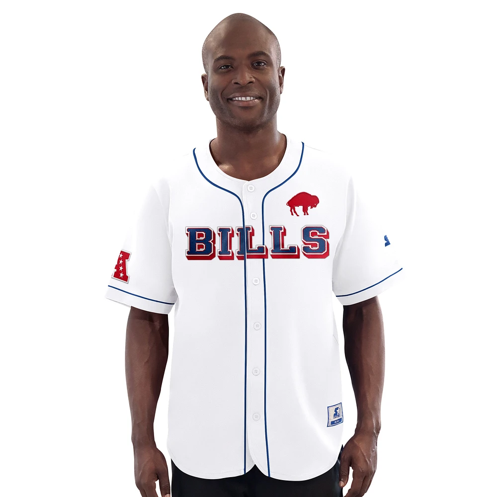 Men's Starter White Buffalo Bills Relay Vintage Full-Button Baseball Jersey