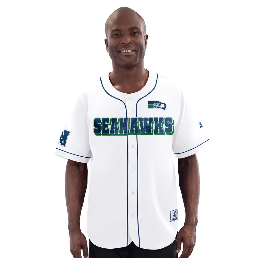 Men's Starter White Seattle Seahawks Relay Vintage Full-Button Baseball Jersey