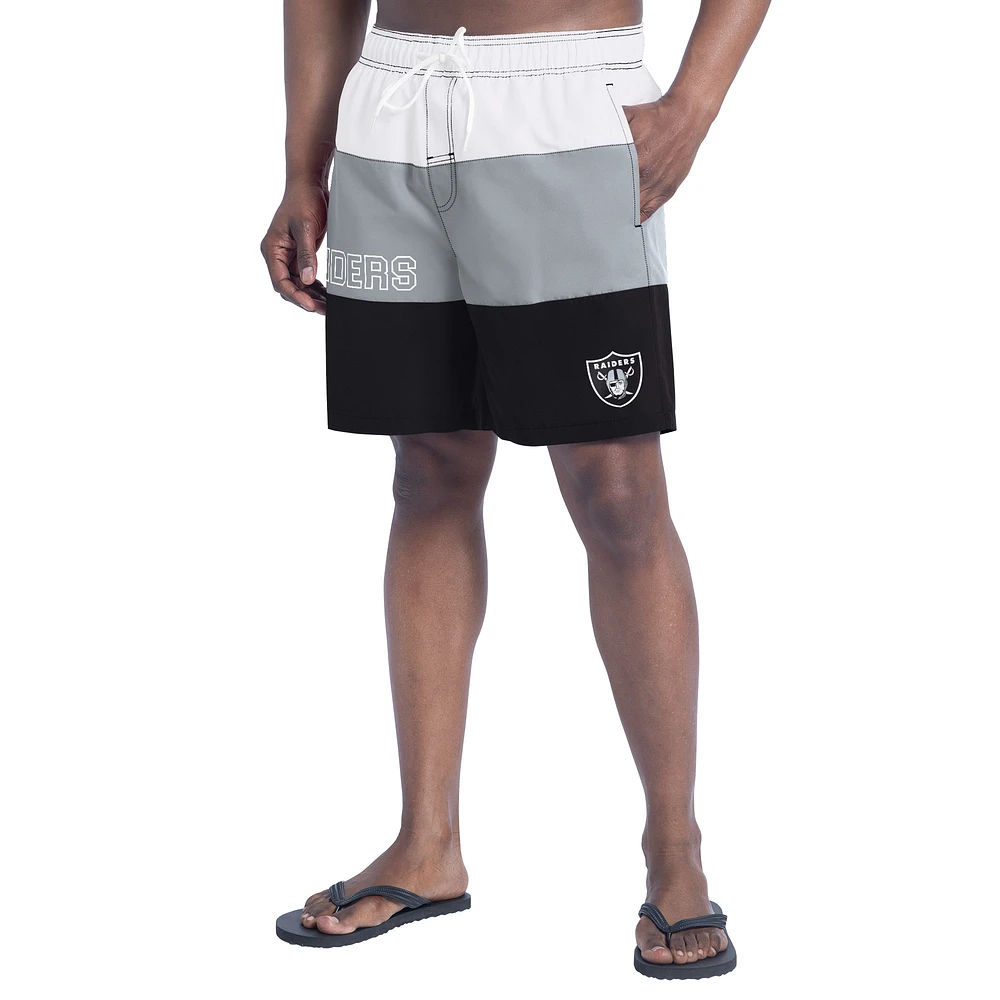 Men's G-III Sports by Carl Banks Black/Silver Las Vegas Raiders Sunrise Volley Swim Shorts