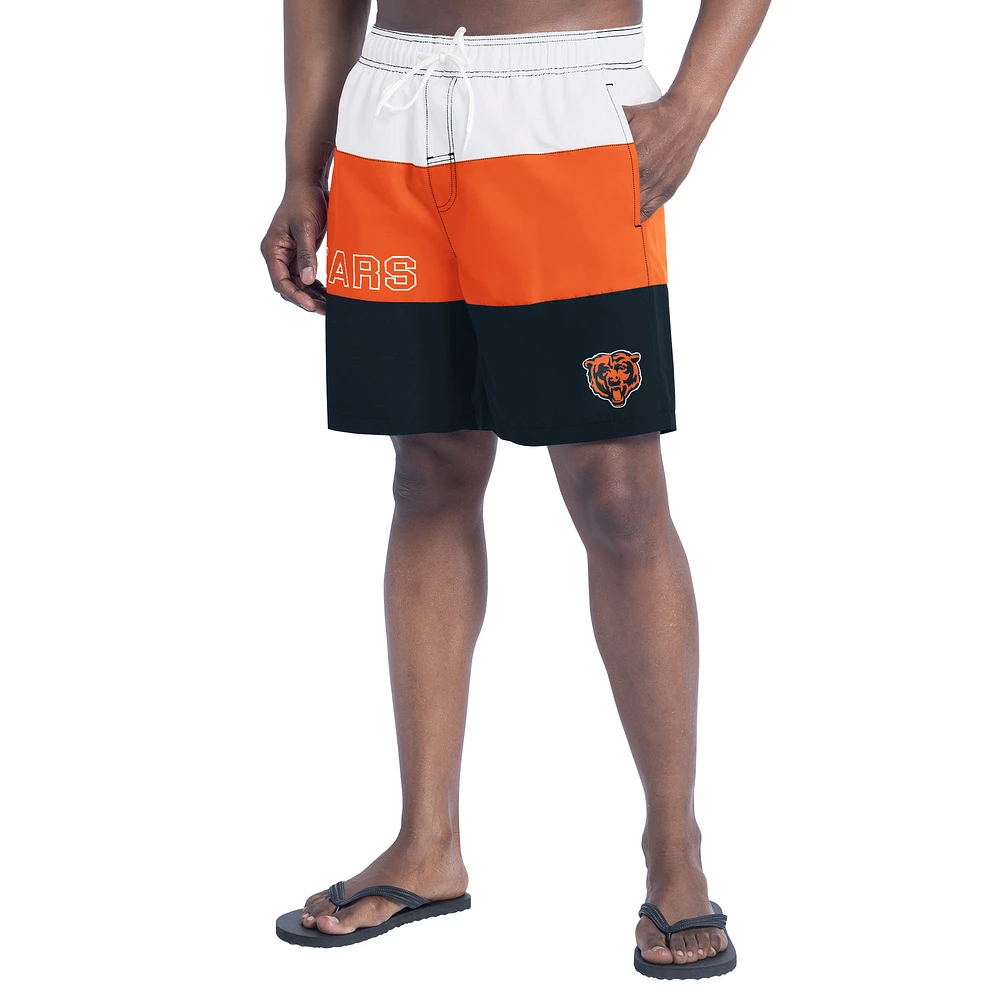 Men's G-III Sports by Carl Banks Navy/Orange Chicago Bears Sunrise Volley Swim Shorts