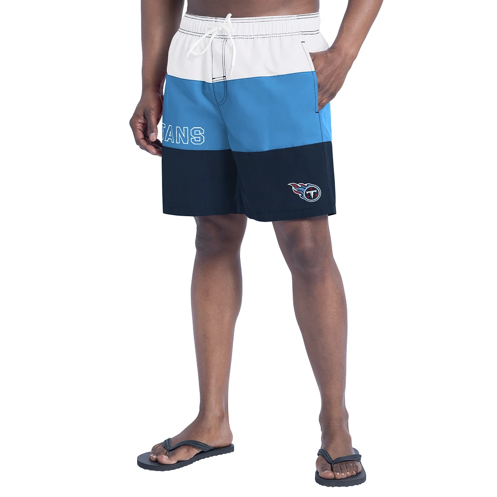 Men's G-III Sports by Carl Banks Navy/Light Blue Tennessee Titans Sunrise Volley Swim Shorts
