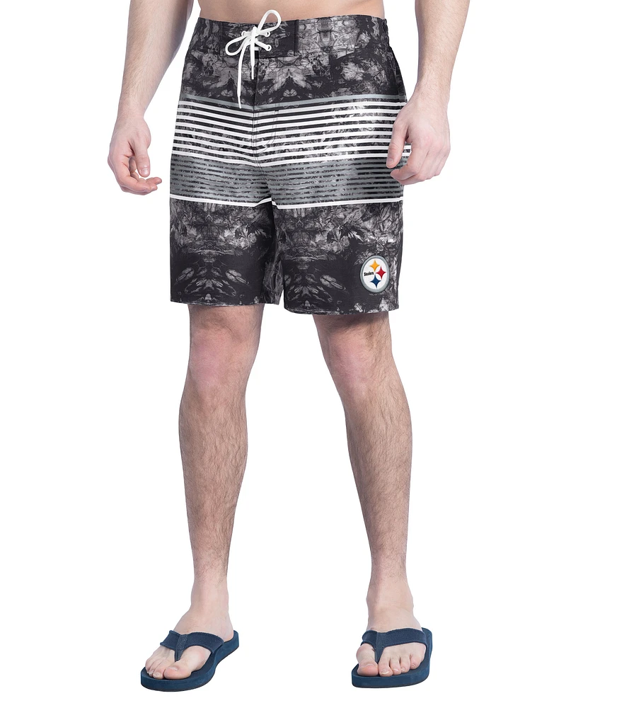 Men's G-III Sports by Carl Banks Black/Gray Pittsburgh Steelers Horizon Volley Swim Shorts