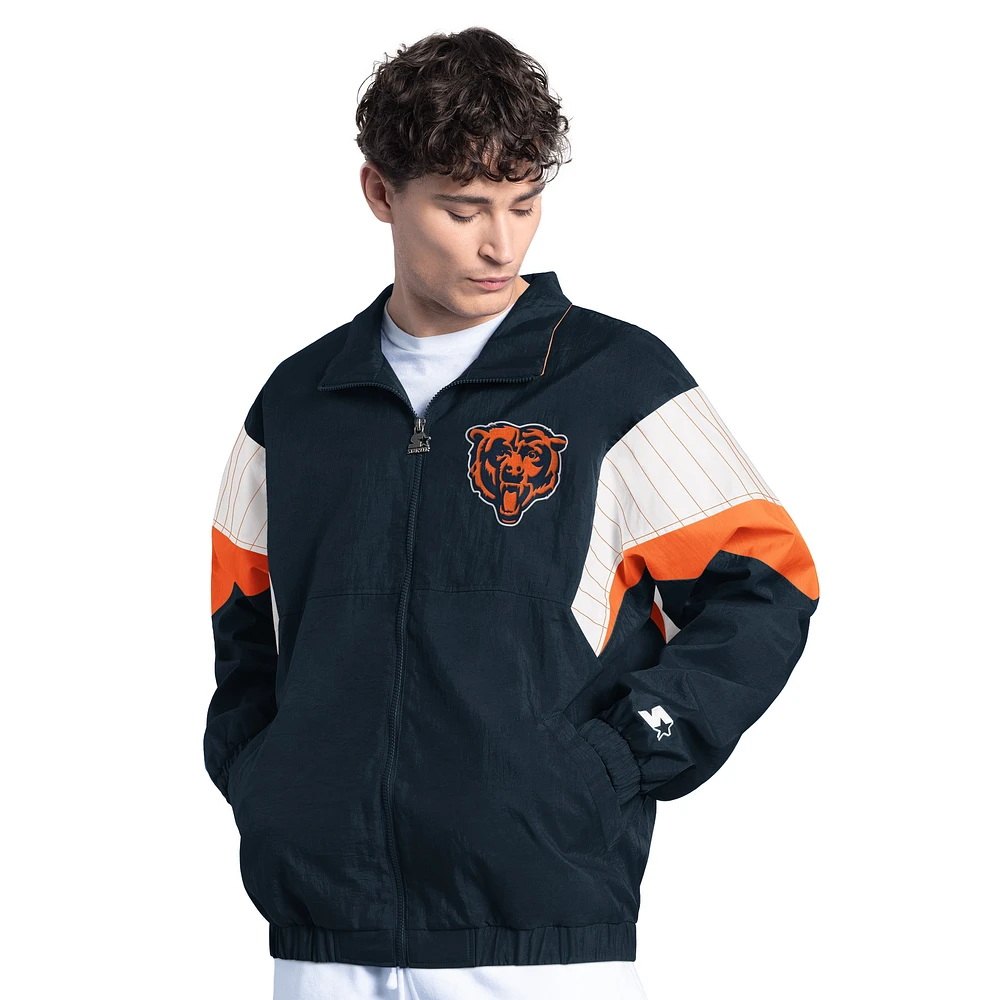 Men's Starter Navy Chicago Bears Yard Line Full-Zip Jacket