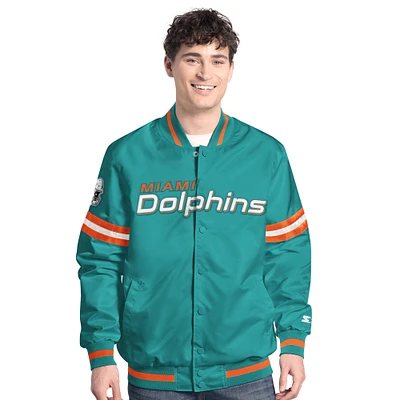 Men's Starter Aqua Miami Dolphins Scout Full-Snap Varsity Jacket