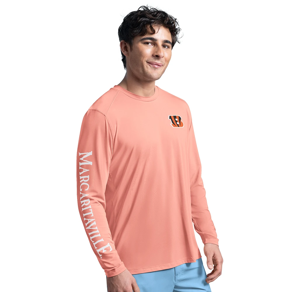 Men's G-III Sports by Carl Banks Coral Cincinnati Bengals Margaritaville Rock Harbor Long Sleeve Rashguard Top