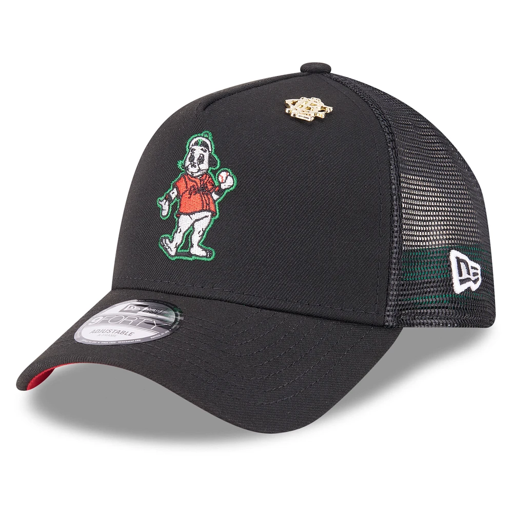 Men's New Era Black San Francisco Giants 2025 Big League Chew A-Frame 9FORTY Adjustable Trucker Hat