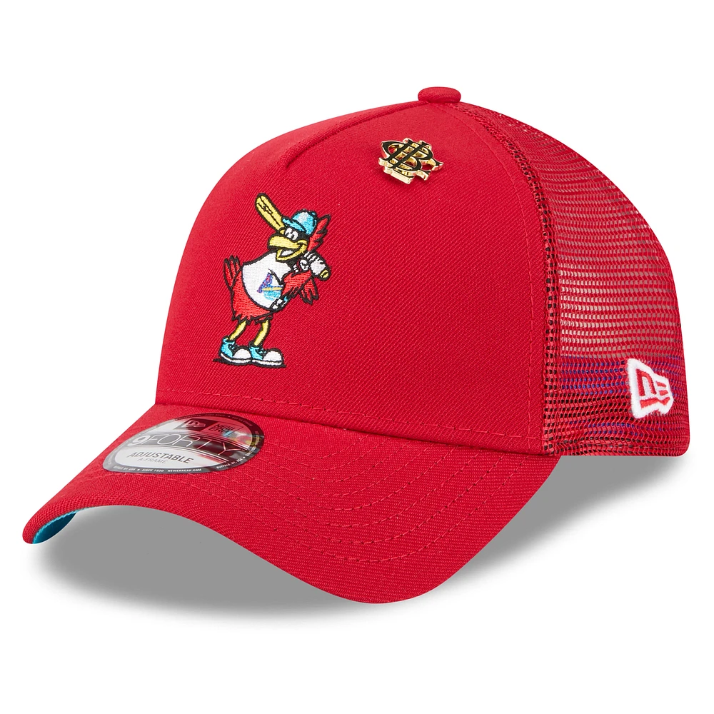 Men's New Era Red St. Louis Cardinals 2025 Big League Chew A-Frame 9FORTY Adjustable Trucker Hat