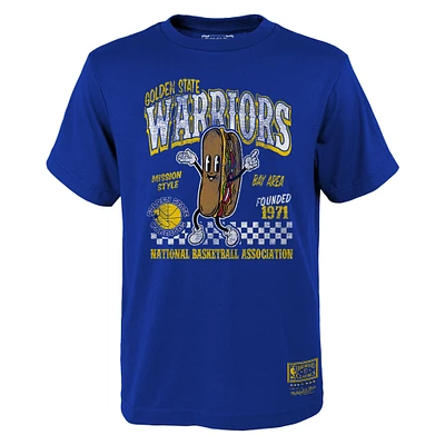 Youth Mitchell & Ness Royal Golden State Warriors Concession Food Character T-Shirt