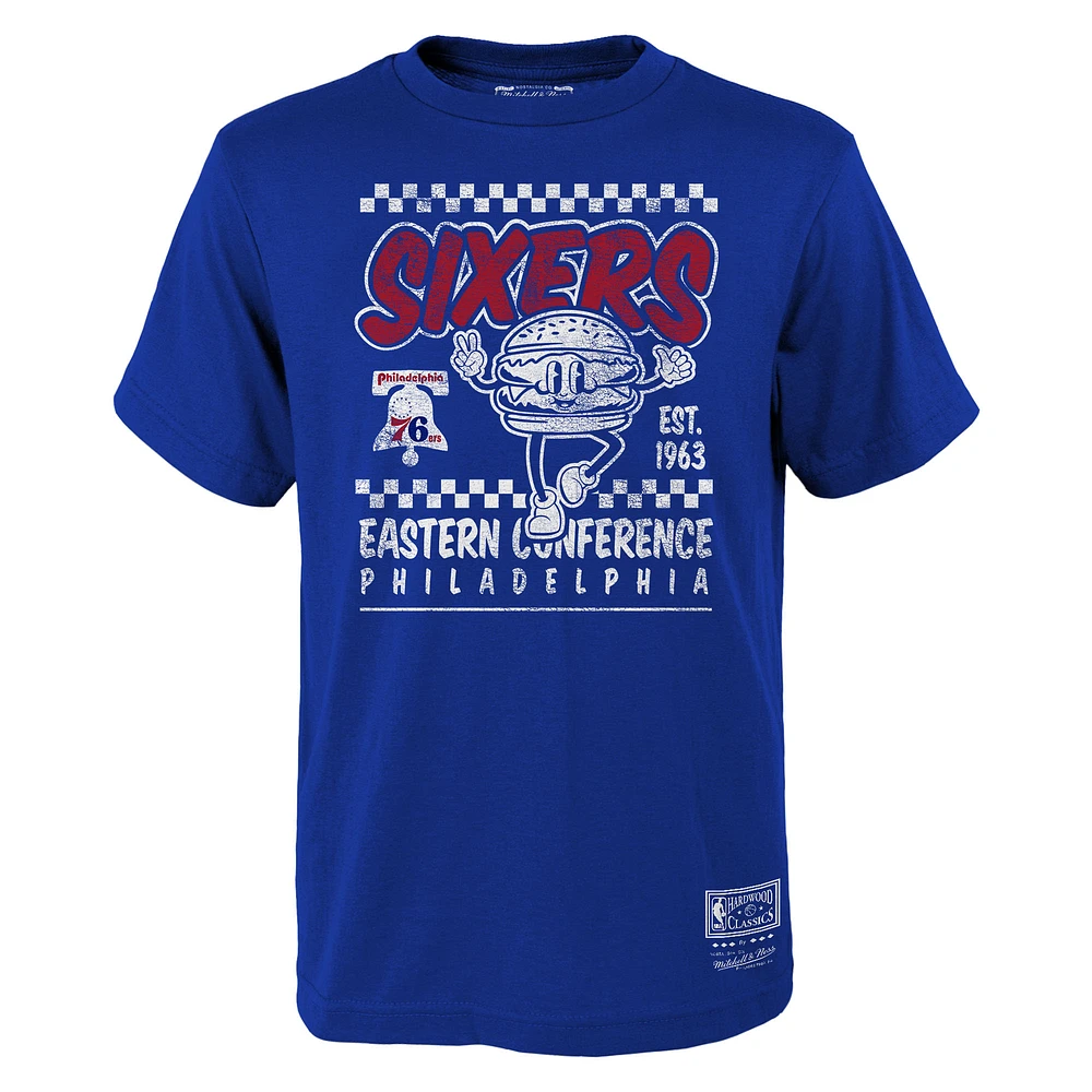 Youth Mitchell & Ness Royal Philadelphia 76ers Concession Food Character T-Shirt