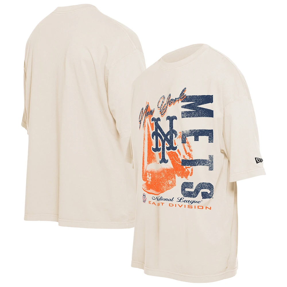Men's New Era Cream New York Mets Cooperstown Collection Oversized Throwback Distressed T-Shirt