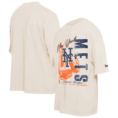 Men's New Era Cream New York Mets Cooperstown Collection Oversized Throwback Distressed T-Shirt
