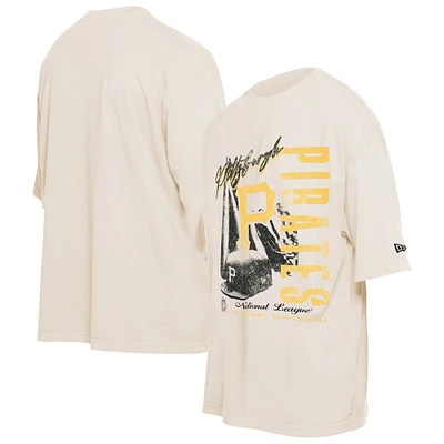 Men's New Era Cream Pittsburgh Pirates Cooperstown Collection Oversized Throwback Distressed T-Shirt
