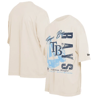 Men's New Era Cream Tampa Bay Rays Cooperstown Collection Oversized Throwback Distressed T-Shirt