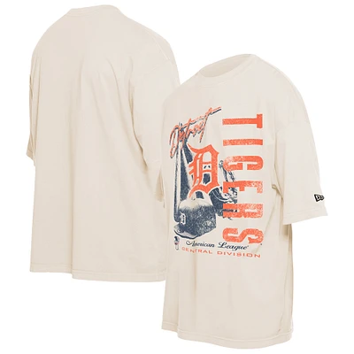 Men's New Era Cream Detroit Tigers Cooperstown Collection Oversized Throwback Distressed T-Shirt