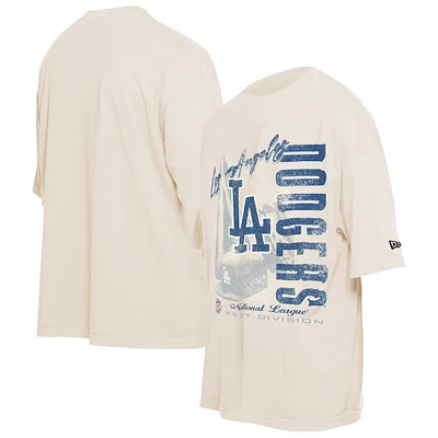 Men's New Era Cream Los Angeles Dodgers Cooperstown Collection Oversized Throwback Distressed T-Shirt