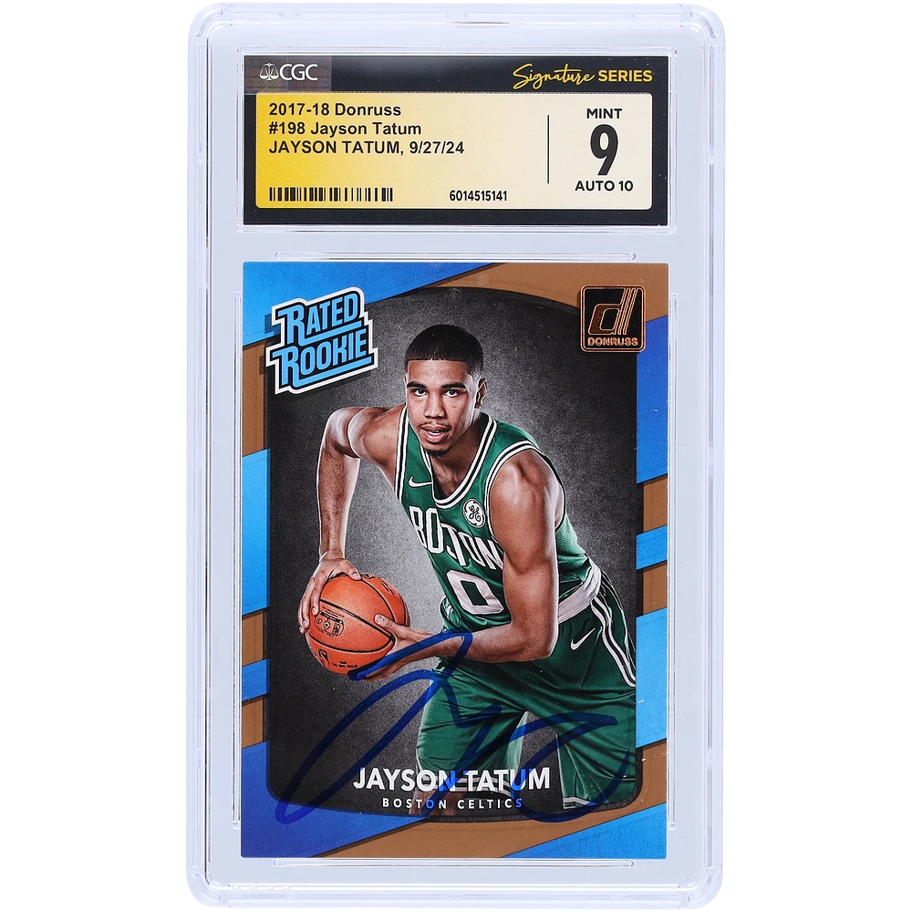 Jayson Tatum Boston Celtics Autographed 2017-18 Panini Donruss Rated Rookie #198 CGC Fanatics Witnessed Authenticated 9/10 Rookie Card