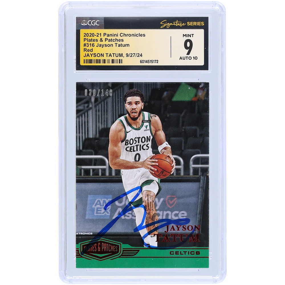 Jayson Tatum Boston Celtics Autographed 2020-21 Panini Chronicles Plates & Patches Red #316 #/149 CGC Fanatics Witnessed Authenticated 9/10 Card