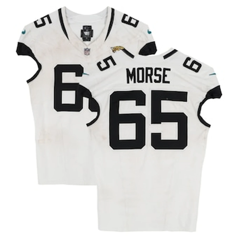 Mitch Morse Jacksonville Jaguars Game-Used #65 White Nike Jersey vs. Tennessee Titans on December 8, 2024