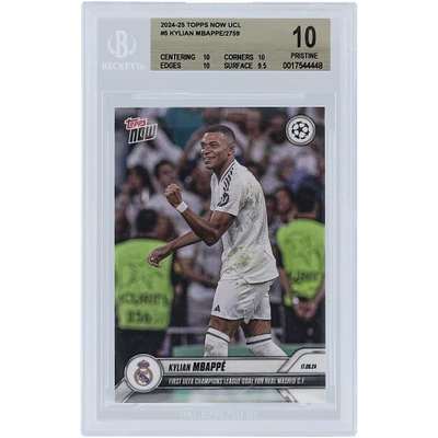 Kylian Mbappé Real Madrid 2024-25 Topps Now UCL First UEFA Champions League Goal For Real Madrid CF #5 BGS Authenticated 10 Card - 10,10,10,9.5 Subgrades